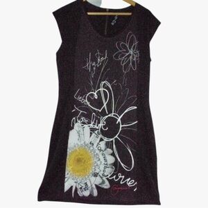 Desigual Black & Floral Patterned Lightweight Sleeveless Zip up Midi Dress XL